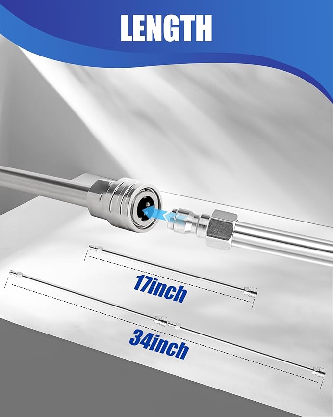 Pressure Washer Extension Wand, 17 Inch Stainless Steel power washer extension wand with 1/4" Quick Connect, Compatible with Foam Cannon for Car Wash and Gutter (2 Pack)
