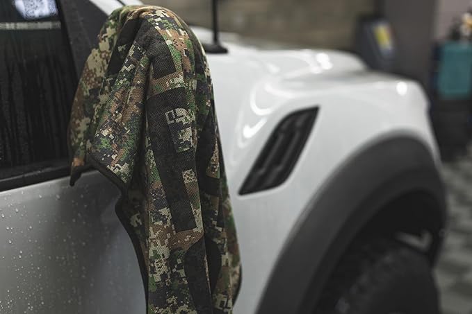 The Rag Company - Slim Dryer Towel - Special Edition Digital Woodland Camo - Ultra-Absorbent Korean Microfiber, Suede Edge, Car Drying Towel, 25" x 35" Camo