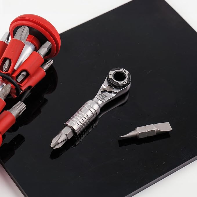 711L Mini Ratchet Wrench TG - One of the World's Smallest 1/4" EDC Ratchet Wrench For Tight Spaces - Stainless Steel - For Double-ended Bits