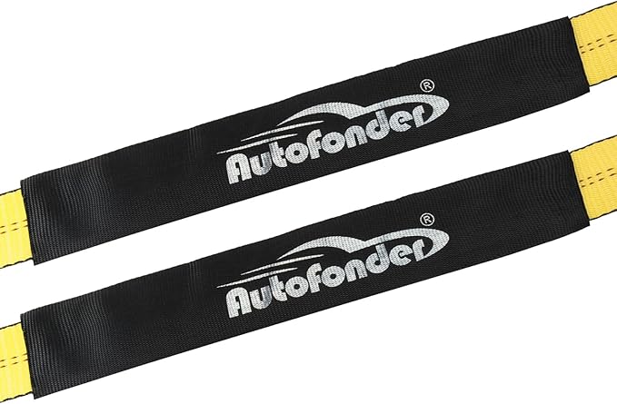 Heavy-Duty Tow Straps with Snap Hooks,2" x4' Yellow V-Bridle Strap with Cordura Sleeve,2 Pack 2"x36" Axle Straps, D-Ring for Tow Trucks, Car Hauler, Recovery, Enhanced Safety(Yellow)