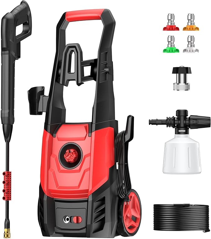 Electric Pressure Washer, 2.5 GPM Power Washer with 4 Quick Connect Nozzles & Foam Cannon, Portable High Pressure Washer Cleaning Machine for Cars Fences Driveways Patios
