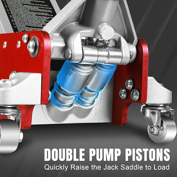 Jack Boss 3 Ton Low Profile, Aluminum and Steel Racing Floor Jack with Dual Pistons Quick Lift Pump for Sport Utility Vehicle, Lifting Range 3-15/16" min to 18-5/16" max, Net Weight 58.5 lb, Red