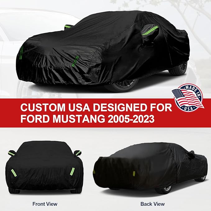 Car Cover for Ford Mustang 2005-2023 6 Layers All Weather 210T Windproof Waterproof All Weather Protection Outdoor Covers Compatible with Ford Mustang