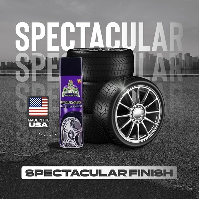 Cristal Products Untouchable Tire Shine Spray – Long-Lasting Wet Tire Finish for Deep Gloss & Protection – Waterproof Tire Shine, Easy Application, Premium Tire Cleaner Shine 8oz (6PK)