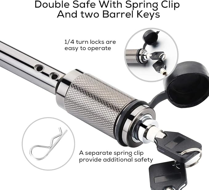 IKURAM R Locking Hitch Pin for 2 inch Receiver 5/8" Rotating Trailer Hitch Locking Pin Towing Hitch Locks Used to Bike Rack, Tow Truck, Boat-2 Pack (Grey)
