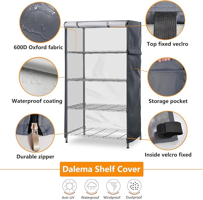 Waterproof Shelf Cover,600D Heavy Duty Dustproof Storage Wire Rack Covers,Outdoor Shelving Covers for Wire Shelves with Zipper 60''x24''x72'',Grey