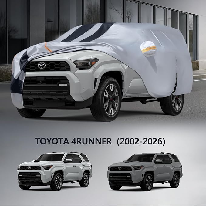 Multi-Layer Car Cover Custom Fit for Toyota 4Runner(2002-2026), 100% Waterproof All Weather for Automobiles, Gift with Towel, Heavy Duty Car Covers for Rain Sun UV Protection with Door Zipper
