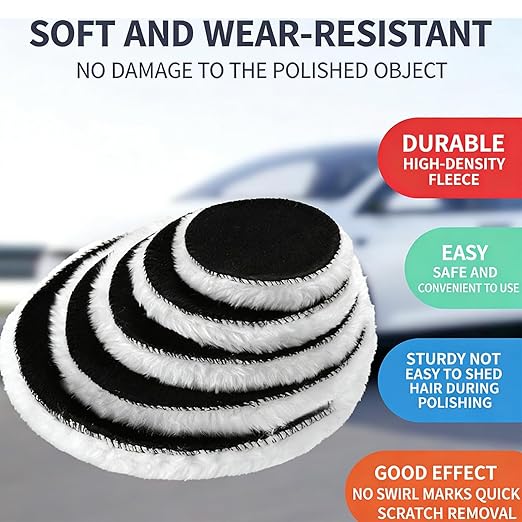 Gracefur 5 Pcs 5 Inch Lambs Wool Polishing Buffing Pads with Hook and Loop Back, Soft Sheepskin Buffer Pads for Vehicles, Boat, Furniture, Floors and So On