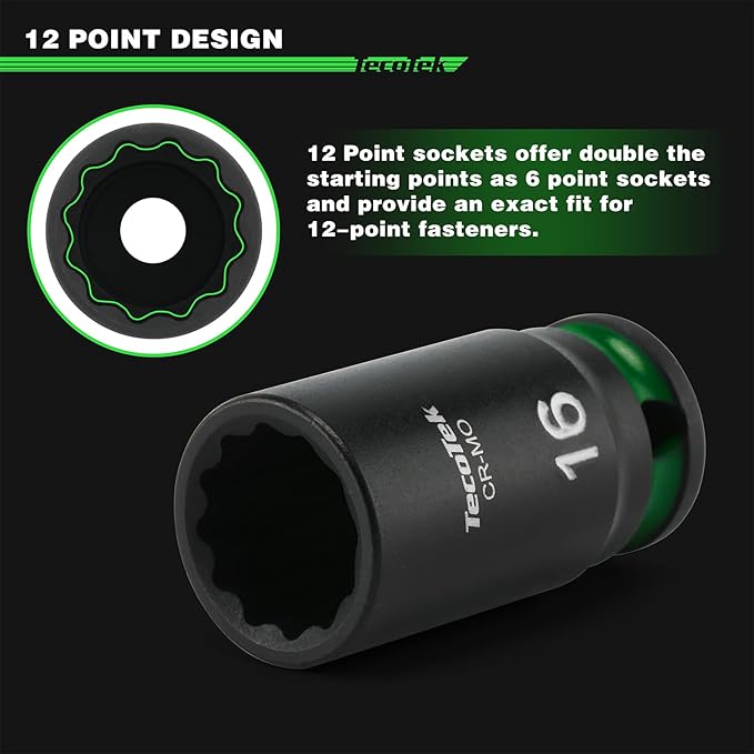 3/8-Inch Drive 12-Point Metric Semi-Deep Impact Socket Set, Mid-Length Socket Set, 7mm to 19mm, CR-MO, Stamped and Ink Filled Size Marking, 13-Piece