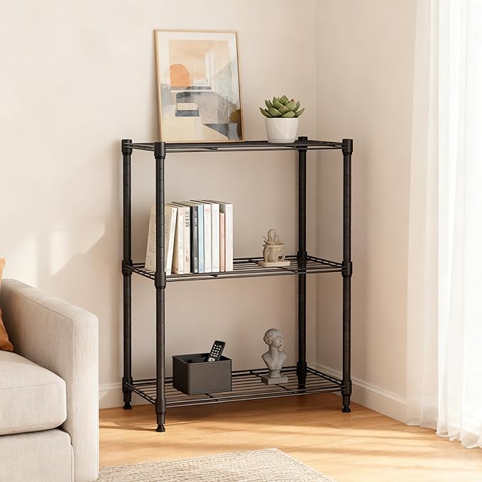 M MZG 450 lbs Steel Storage Shelving 3-Tier Utility Shelving Unit Steel Organizer Wire Rack for Home,Kitchen,Office (11.8" D x 17.7" W x 26.3" H)