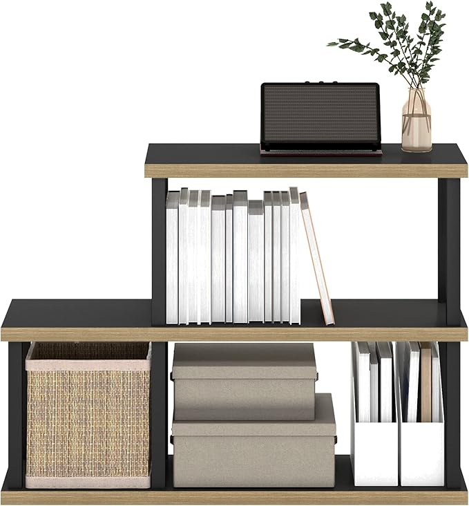 Furinno Turn-N-Tube No Tools Decorative Display Shelf, 3-Tier Ladder, Americano/Black