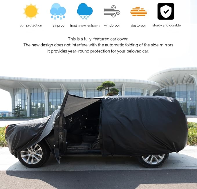 Tesla Model Y Car Cover (2020-2026) Waterproof All Weather, Heavy Duty Car Covers with Driver Door Zipper, Outdoor Rain Snow UV Protection (185" - 190")