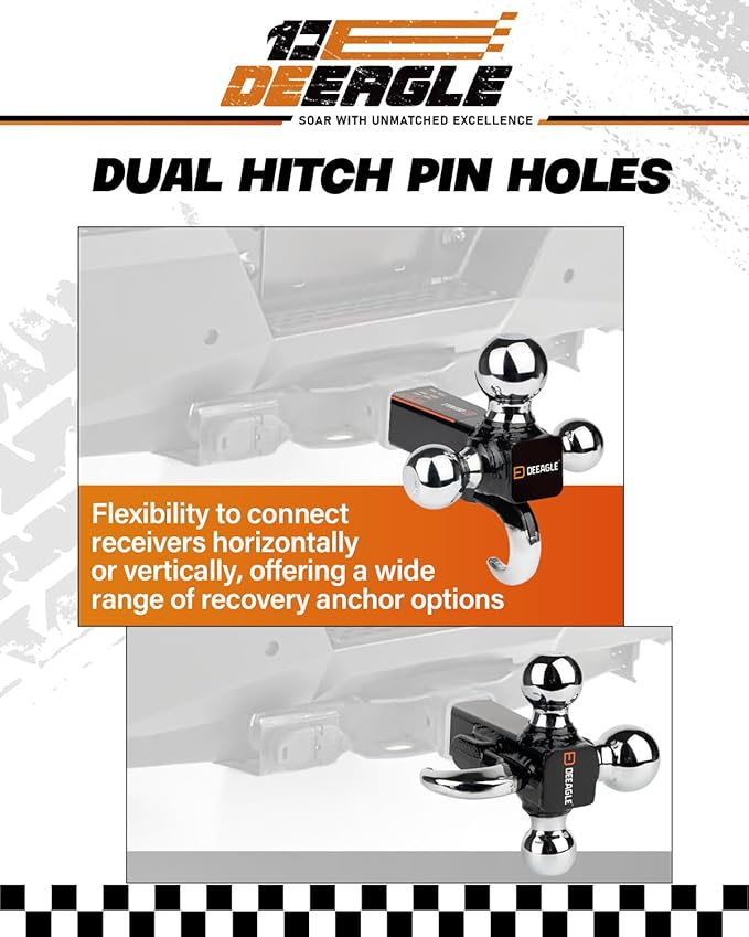 DEEAGLE 3 Ball Hitch with Hook, Tri Ball Hitch, 1-7/8", 2" and 2-5/16" Ball, Fit 2” Hitch Receiver, Heavy Duty Tow Hitch