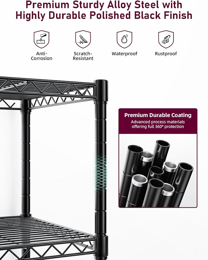 Simple Deluxe Heavy Duty 5-Shelf Storage Shelving Unit, 1250lbs Loading Capacity, 29.92" D x 13.98" W x 61.09" H, Black, 2 Pack