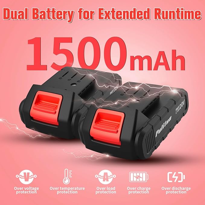 PULITUO 20V Cordless Drill/Driver, 2 Batteries Electric Screwdriver, 30Nm Power Drill Driver, 21+1 Torque, 2 Speed, 3/8"Keyless Chuck, power Drill with LED Light, Drill Driver Kit for Home (Red)