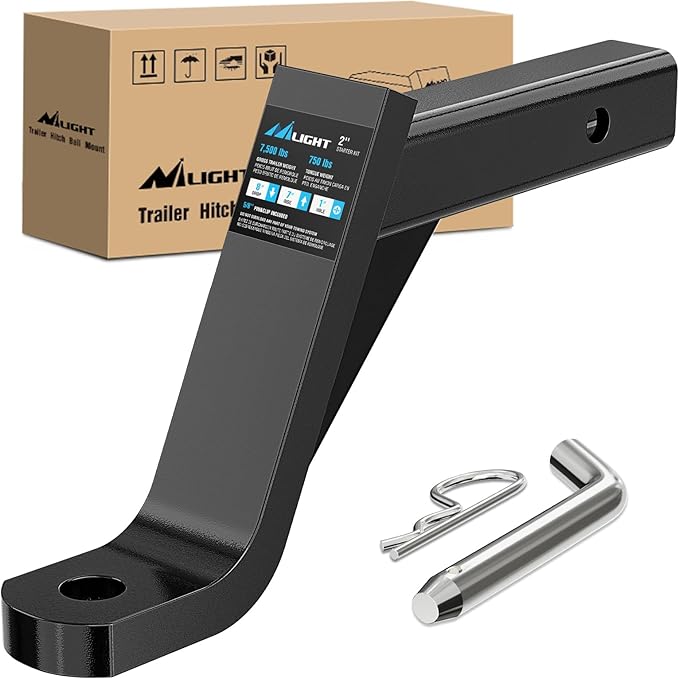 Nilight Trailer Hitch Ball Mount with 5/8" Hitch Pin Clip Fits 2 Inch Receiver Square 7500 lbs 8" Drop 7” Rise 1” Hole Gloss Black Powder Coat