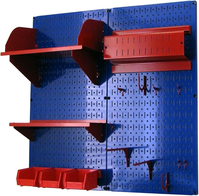 Wall Control Craft & Hobby Pegboard Organizer Storage Kit with Blue Pegboard and Red Accessories