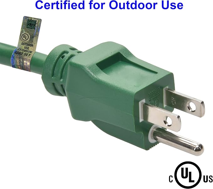Clear Power 16 Gauge 3Prong Cords (3 Outlets, Green, 9 ft)