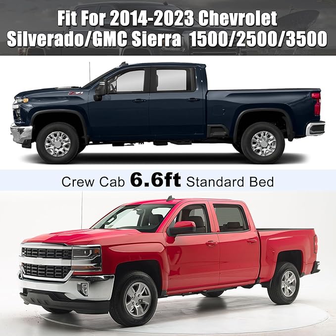 Waterproof Car Cover Compatible with Chevrolet Silverado/GMC Sierra 1500/2500/3500 Crew Cab 6.6ft Bed 2014-2025, 420D All Weather Car Cover with Zipper Door for Snow Rain Dust Hail Protection