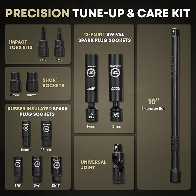 Digital Torque Wrench 3/8 Drive, 3.1-62.7ft-lb ±1% Accuracy Inch Pound Torque Wrench with Buzzer and LED Torque Wrench Set with Bits & Spark Plug Socket for Motorcycle, Car Repair Desert Tan