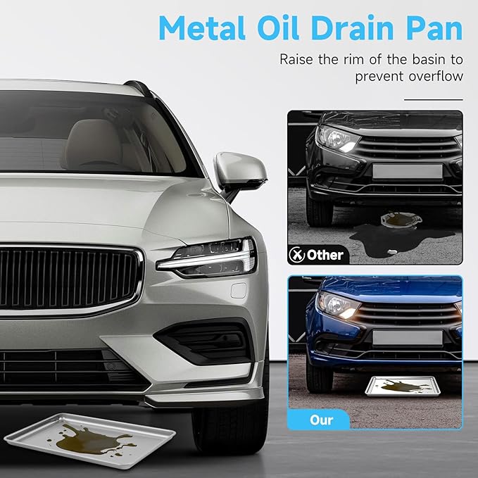 2Pcs Stainless Steel Oil Drain Drip Pan for Under Car, 35.4 x 24 x 1.9'' Metal Oil Drain Pan, No Splatter Large Drip Tray Oil Catch Pan Replacement Tray for Keep Garage Floor Clean