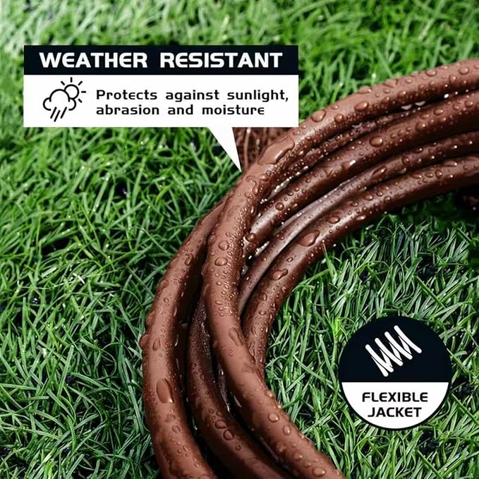 12FT Brown Outdoor Extension Cord-16/3 SJTW Durable Extension Cord for Christmas Lights with 3 Prong Grounded Plug, Great for Outside Christmas Decorations
