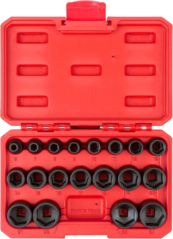 TEKTON 3/8 Inch Drive 6-Point Impact Socket Set, 19-Piece (6-24 mm) - Case | SID91302