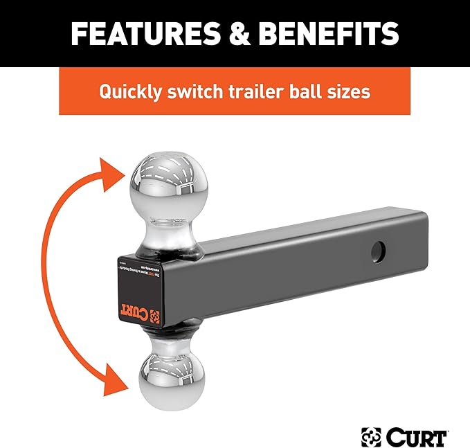 CURT 45002 Multi Ball Mount fits 2" or 2-5/16" Couplers | Mounts on Trailer Hitches with a 2" x 2" Receiver Tube Opening | Allows for Quick Changes Between Ball Sizes