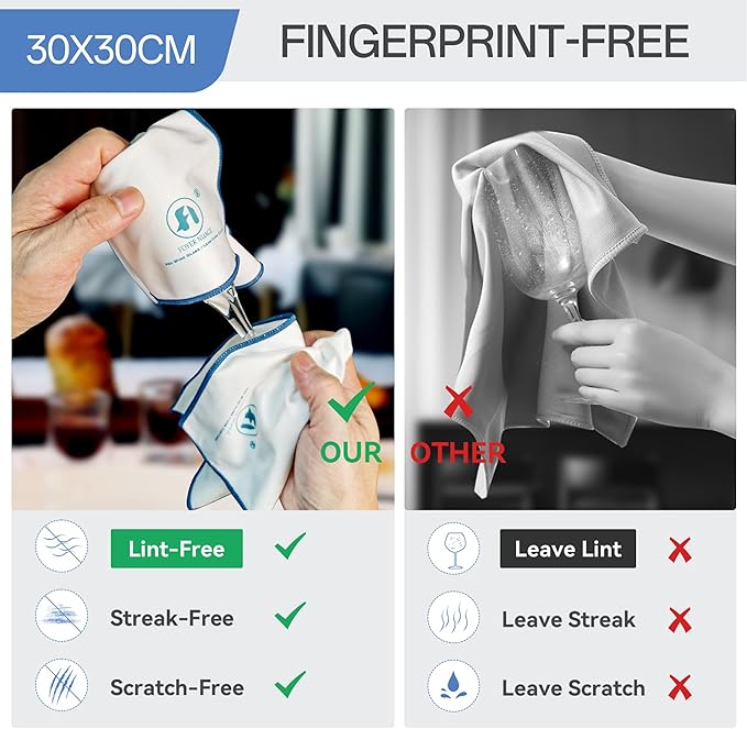 Microfibre Cleaning Cloths, 30 X 30cm Lint Free Glass Polishing Cloths for Glasses, Glassware, Stemware, Lens (White, 30 x 30 cm 3pcs)