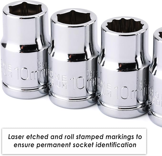 CASOMAN 6 Pieces 3/8-Inch Drive Impact Socket Set, Deep & Shallow, 10mm, Metric, 6 Point & 12 Point Desgin, Mirror Chrome Finish