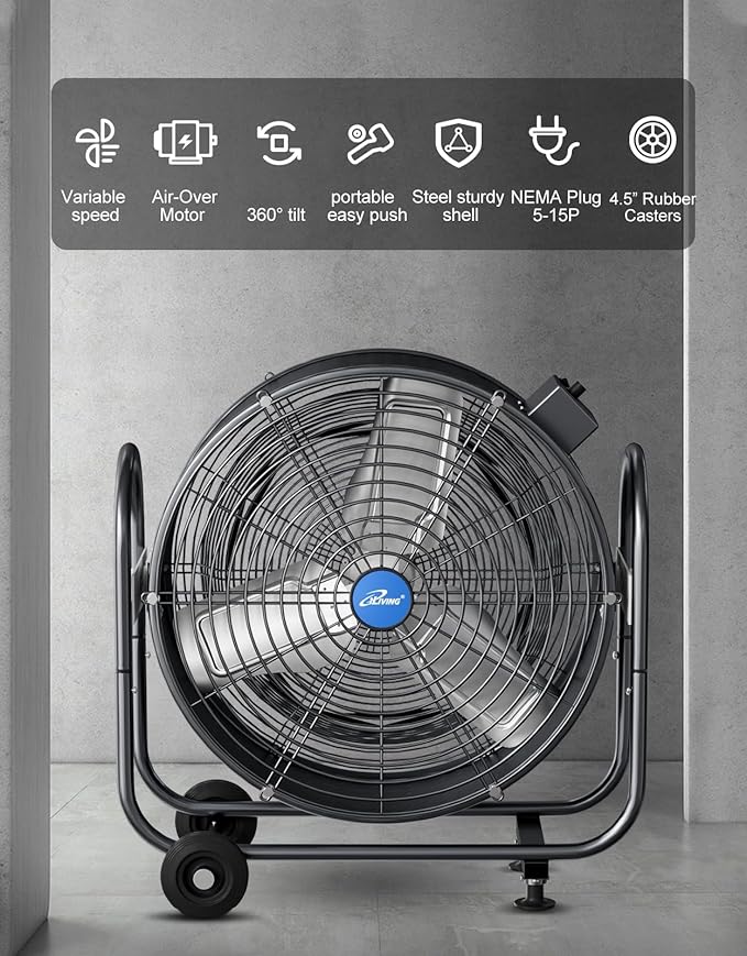 iLIVING 24" BLDC Air Circulator High Velocity Floor Fan, 115V, 265W, Grey (ILG8M24-70EC)