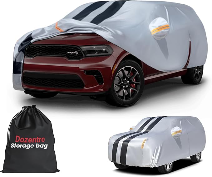 Multi-Layer Car Cover Custom Fit for Dodge Durango(1998-2026), 100% Waterproof All Weather for Automobiles, Gift with Towel, Heavy Duty Car Covers for Rain Sun UV Protection with Door Zipper