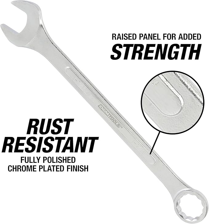 OEMTOOLS 22100 6-PC SAE Jumbo Combination Wrench Set, 1-1/16" to 1-7/16", 12 Pt. Box End Wrenches, 15° Offset for Knuckle Clearance, Chrome Plated Finish with Wrench Roll