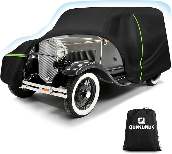 QUNSUNUS Waterproof Car Cover for Ford Model A Sedan/Convertible 1928-1931, All Weather Outdoor Car Covers with Zipper and Elastic Edges for Wind, Sun, UV and Dust Protection