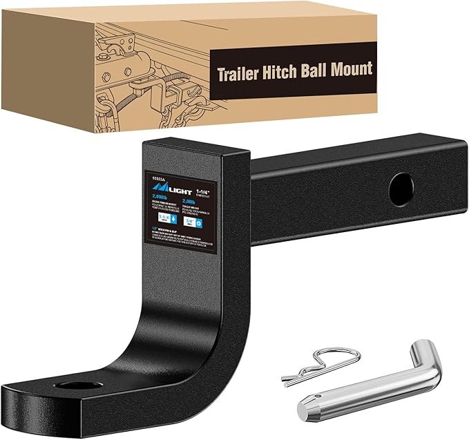 Nilight Trailer Hitch Ball Mount with 1/2" Hitch Pin Clip Fits 1-1/4 Inch Receiver Square 2000 lbs 3-1/4"Drop, 2-5/8" Rise, 3/4" Hole, Gloss Black Powder Coat
