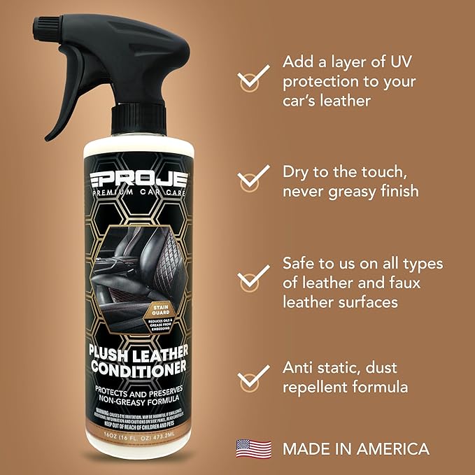 PROJE' Premium Car Care Leather Conditioner - Protects, Conditions, and Restores Leather - Automotive Leather Interior Quick Detailer - Long Lasting Formula - 16 oz
