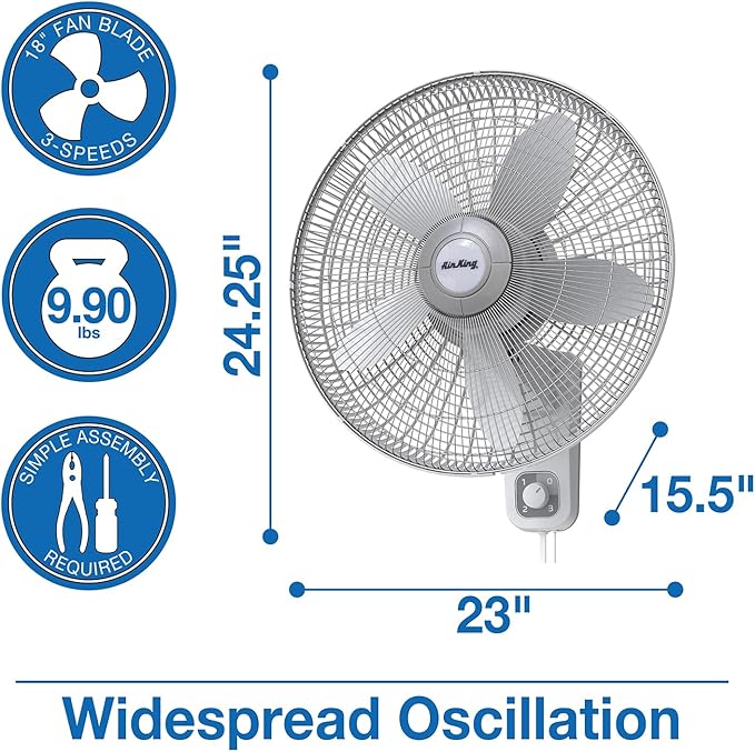 Air King 9018 Commercial Grade Oscillating Wall Mount Fan, 18-Inch , White
