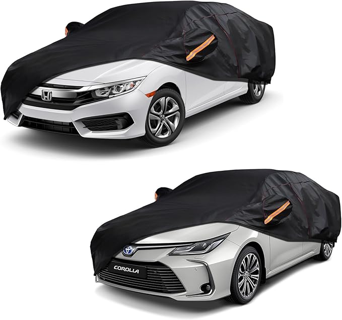 Car Cover Custom Fit for Toyota Corolla 2013-2025, Honda Civic 2016-2025, 6 Layer Heavy Duty Car Cover Waterproof All Weather with Cotton Liner & Door Zipper