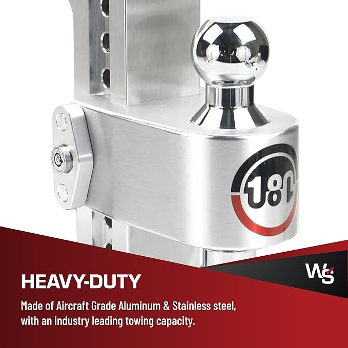 Weigh Safe 180-Degree Trailer Hitch - Adjustable Trailer Hitch for Towing - Compatible with 2.5" Receivers - 8" Drop, Chrome-Plated Tow Balls, 18,500 GTW, 1-Piece Lock Set.
