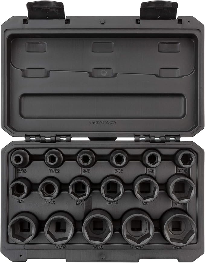 TEKTON 1/2 Inch Drive Shallow 6-Point Impact Socket Set with Case, 17-Piece (5/16-1-1/4 in.) | SID92301