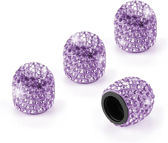 JUSTTOP 4 Pack Handmade Crystal Rhinestone Car Tire Valve Stem Caps, Car Wheel Tire Valve, Attractive Dustproof Bling Car Accessories, Universal for Cars, Trucks and Motorcycles-Purple