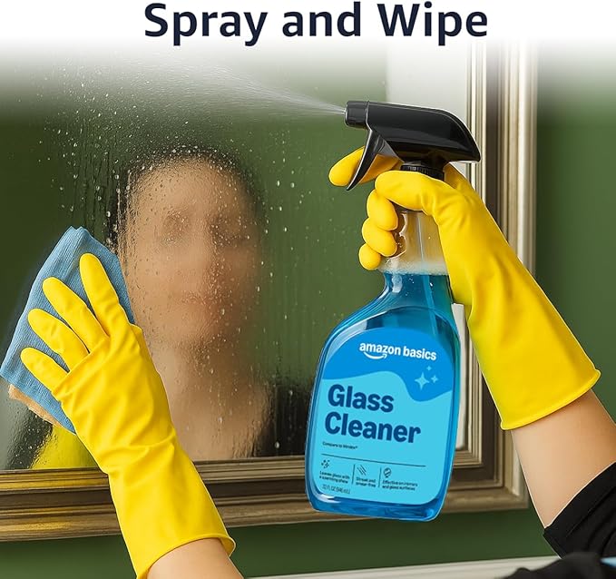 Amazon Basics Glass Cleaner, Streak-Free Shine, 32 Fl Oz, Pack of 2 with 1 Sprayer