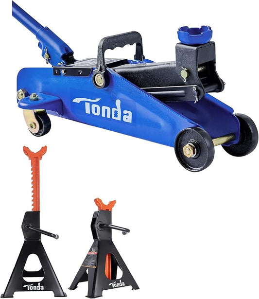 TONDA Floor Jack 2 Ton,Blue and Jack Stands 3 Ton
