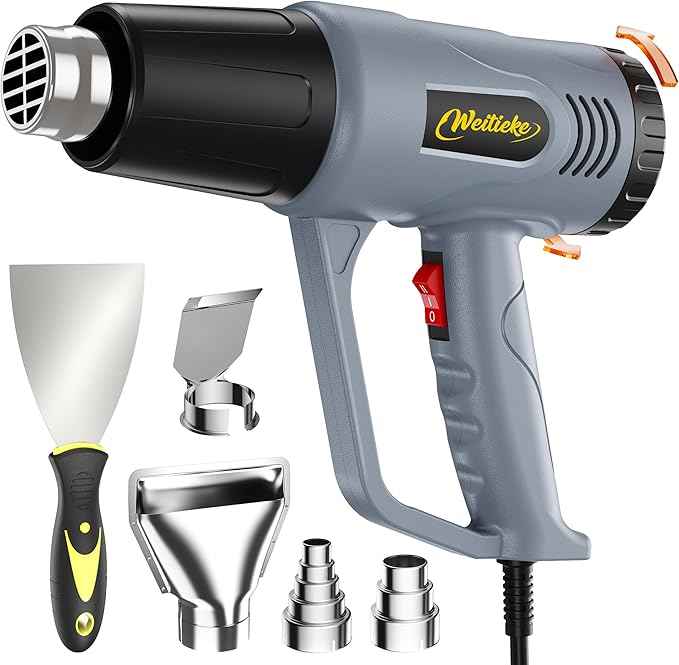 Heat Gun 122℉~1202℉ Dual Temperature Control Pistola De Calor with 4 Nozzles & Paint Scraper Overload Protection Hot Air Gun For Crafting,Shrink Wrapping, Stripping Paint