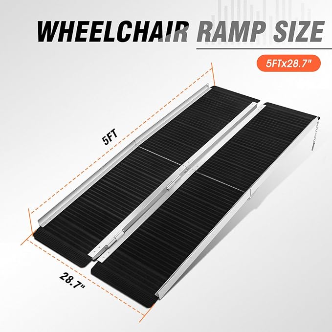 DNA Motoring 5FT Portable Non-Slip Wheelchair ramp, 600lbs Capacity Aluminium Versatile Loading Ramp, Non-Skid Ramps Telescopic Ramps for Home, Steps, Stairs, TOOLS-00614