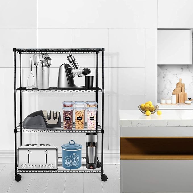 Simple Deluxe Heavy Duty 4-Shelf Storage Shelving Unit, 36" D x 14" W x 55.91" H Steel Organizer Wire Rack 1000Lb Capacity, Black, 2 Pack