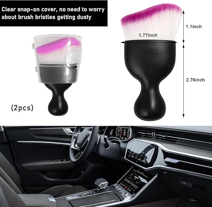 Ziciner 2 PCS Car Detailing Brush, Curved Soft Bristles Auto Removal Dust Collectors, Universal Vehicle Dashboard, Air Conditioner Vents etc Interior Cleaning Tool Accessories (Purple)