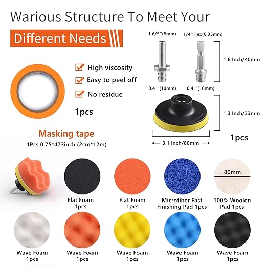 3 inch Drill Polishing Kit Buffer Sanding Attachment Car Head Light Restore Pads with Eraser Wheel Waterproof Sanding Discs Include 240-5000# Total 122 Pack