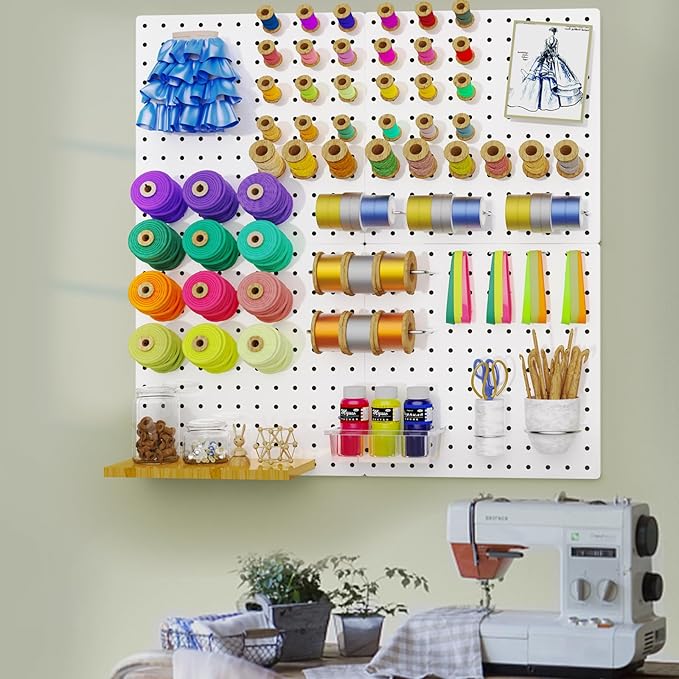 Peg Board, 4PCS Metal Pegboard Wall Organizer. Heavy Duty Pegboard, Peg Boards, Pegboard for Walls, White Pegboard for Garage Craft Room Workbench Office Kitchen Tool Organization, 12"*12"