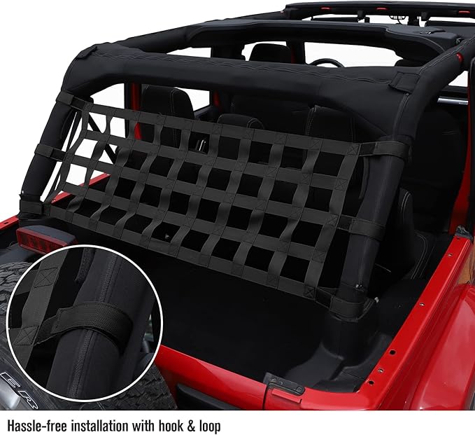 JeCar Mesh Roof Cargo Net Upgrade Roof Hammock Exterior Accessories Compatible with Jeep Wrangler 1987-2023 YJ TJ LJ JK JKU JL JLU JT, Black